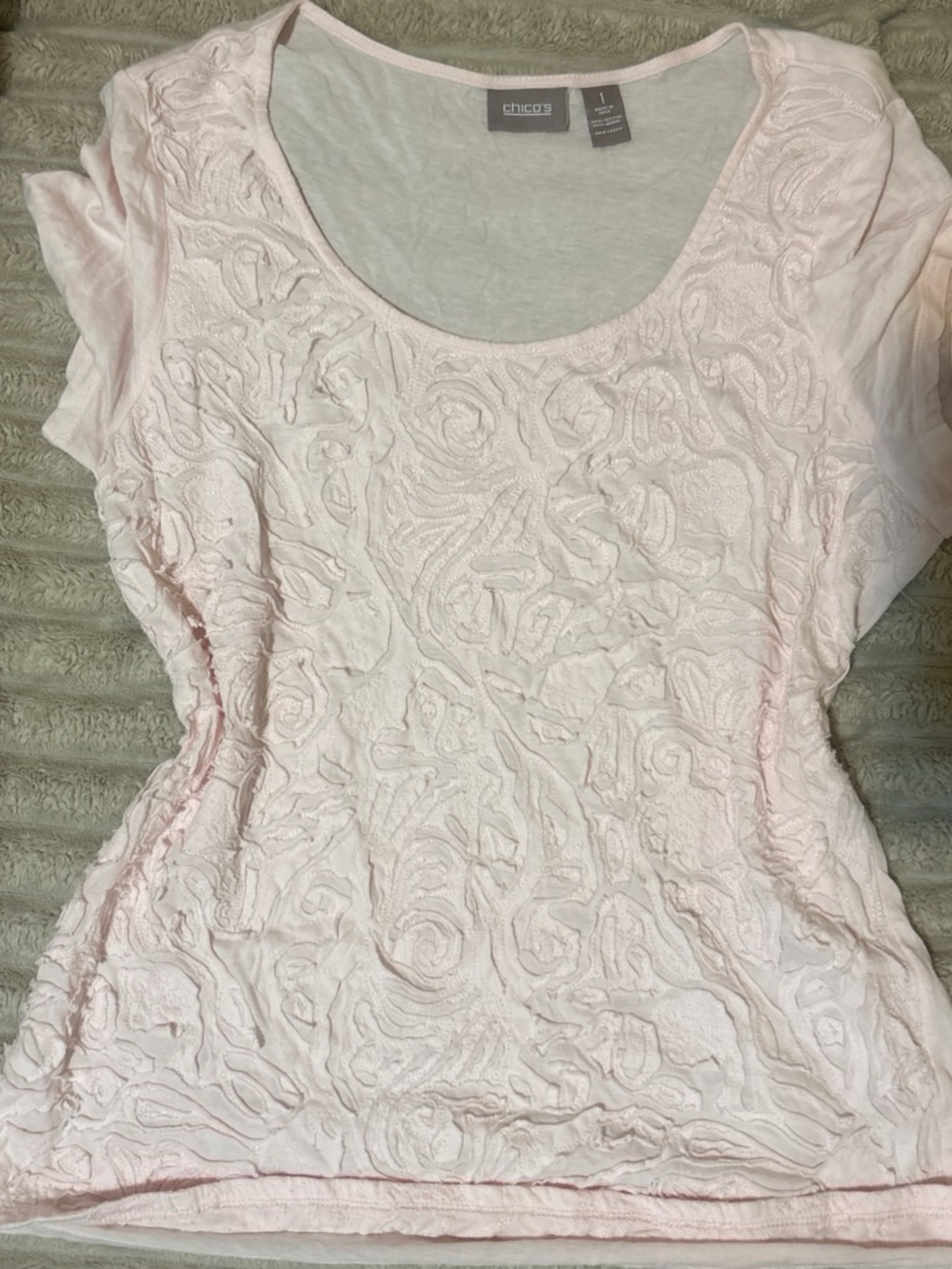 Chico's Pale Pink Textured Scoop Neck Short Sleeve Top